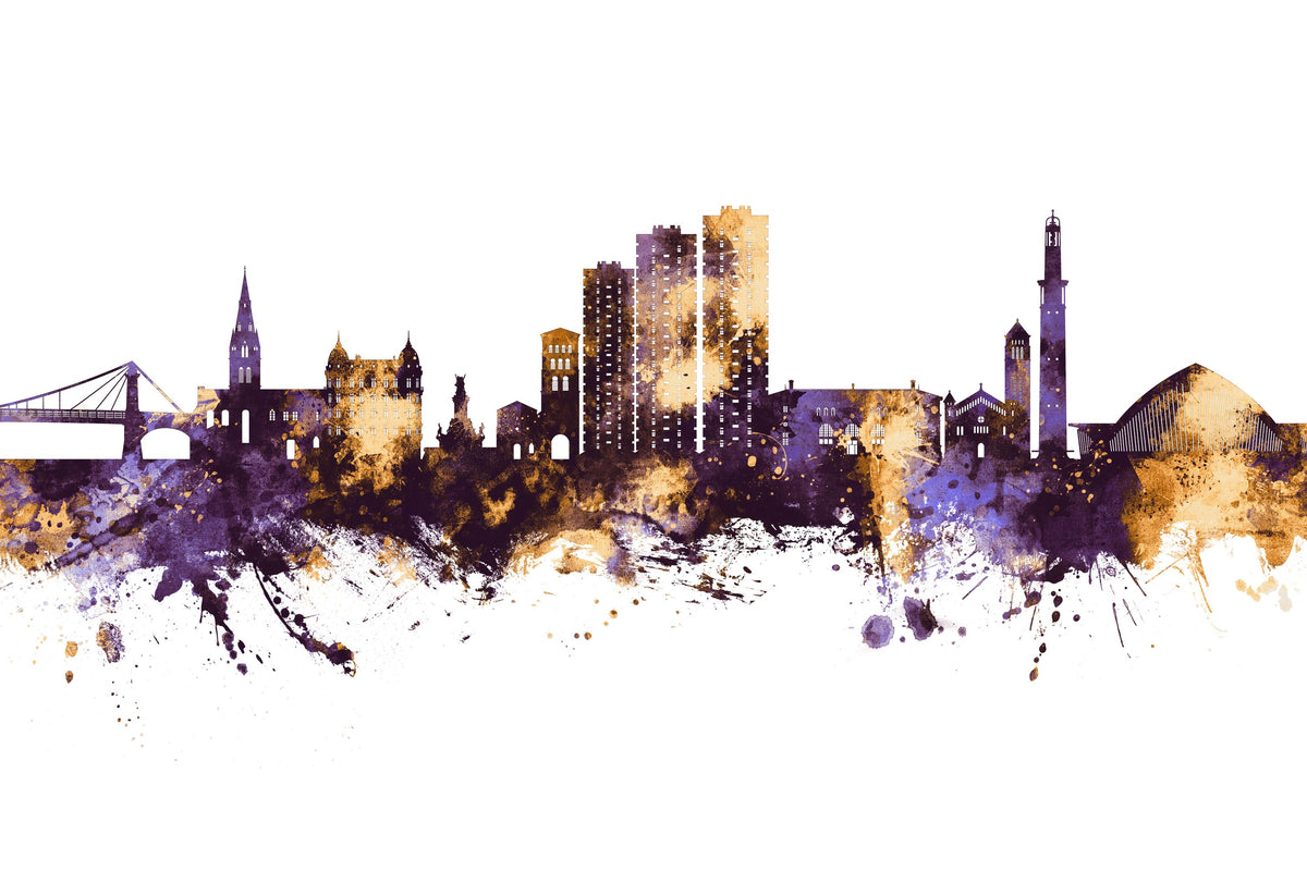 Grenoble Skyline Purple & Gold Mural Wallpaper - pure wallpaper artwork