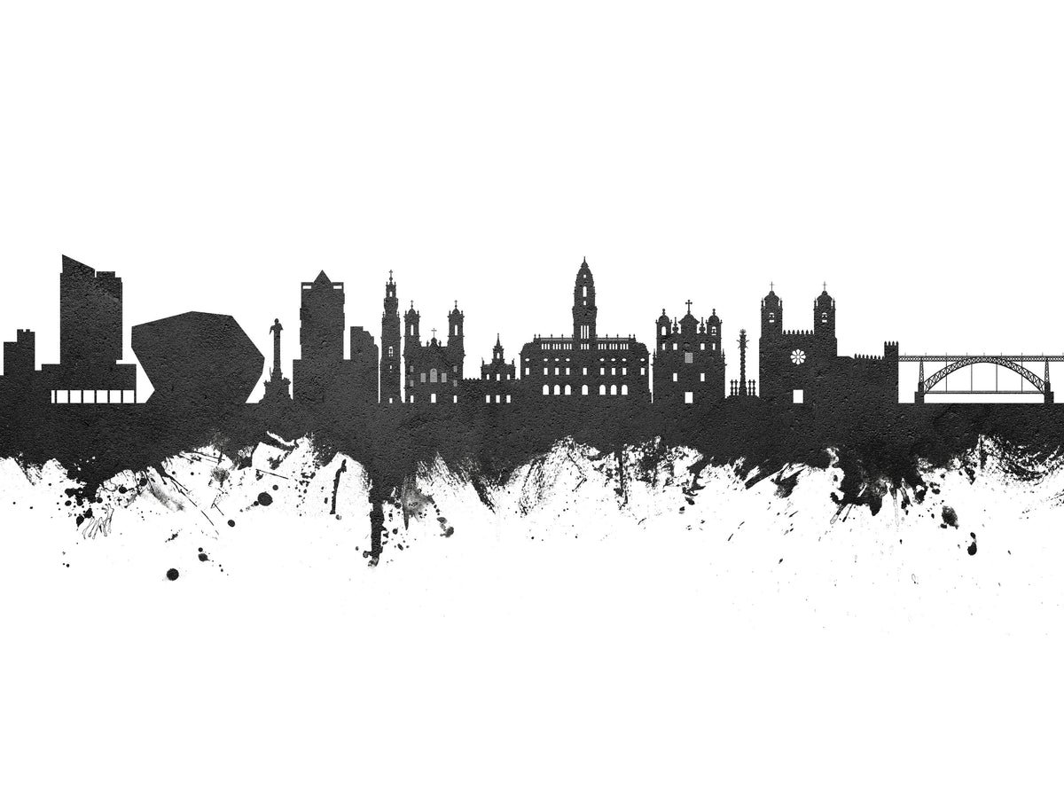 Porto Portugal Skyline Black & White Mural Wallpaper - pure wallpaper artwork