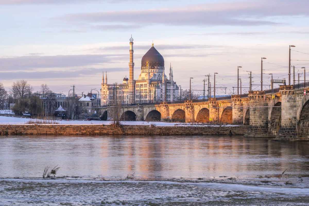 Winter City Bridge Mural Wallpaper - pure wallpaper artwork