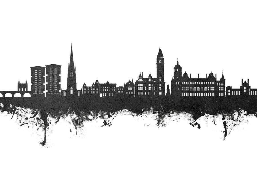 Wakefield England Skyline Black & White Mural Wallpaper