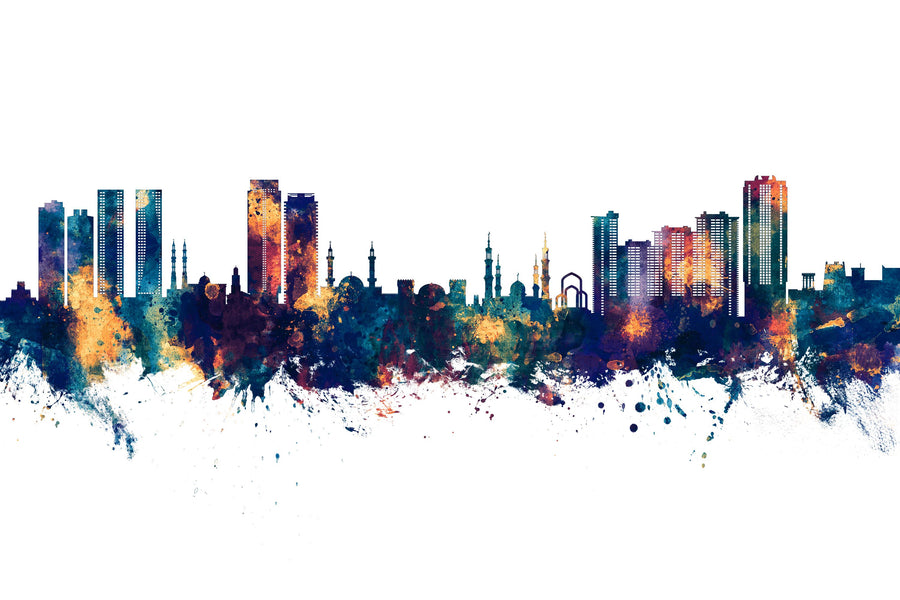 Ajman Skyline Blue & Bronze Mural Wallpaper