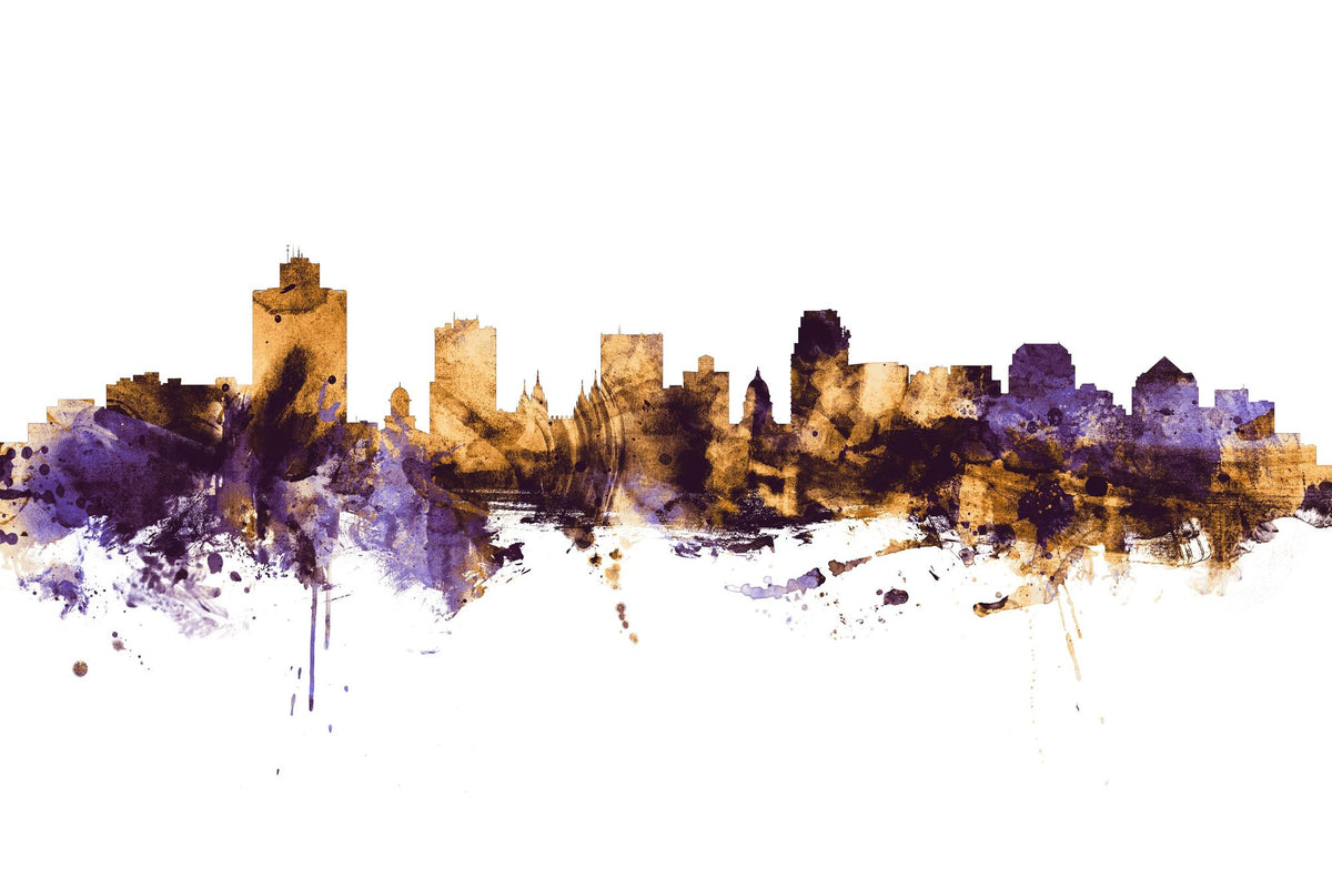 Salt Lake City Utah Skyline Purple & Gold Mural Wallpaper - pure wallpaper artwork