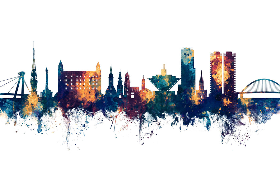 Bratislava Slovakia Skyline Blue & Bronze Mural Wallpaper