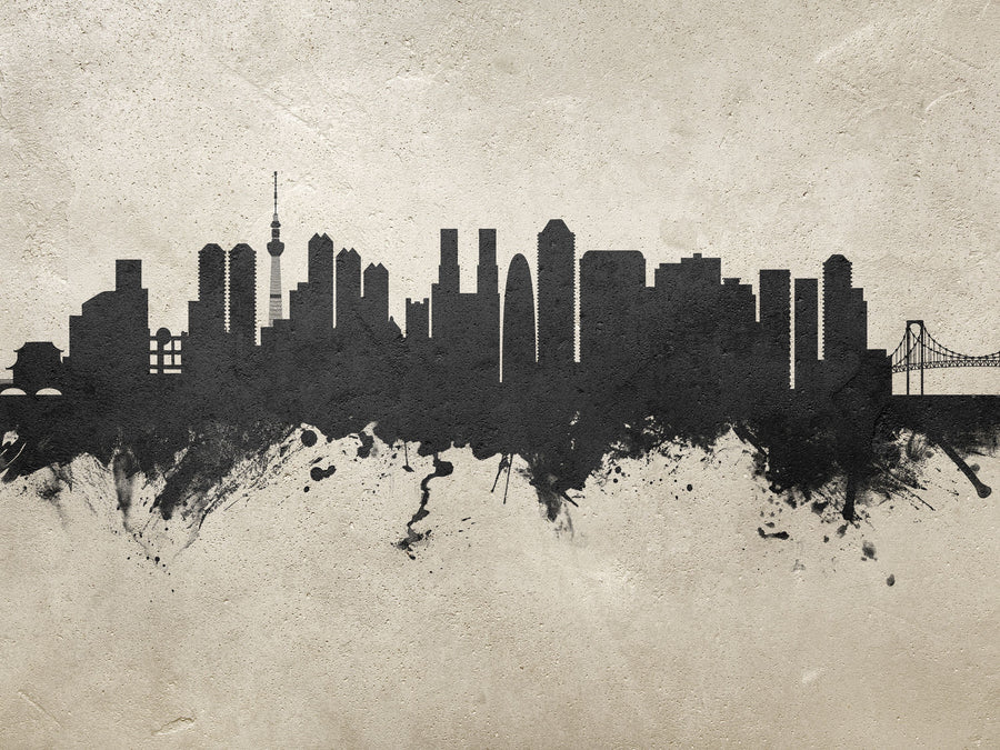 Tokyo Japan Skyline Concrete Mural Wallpaper