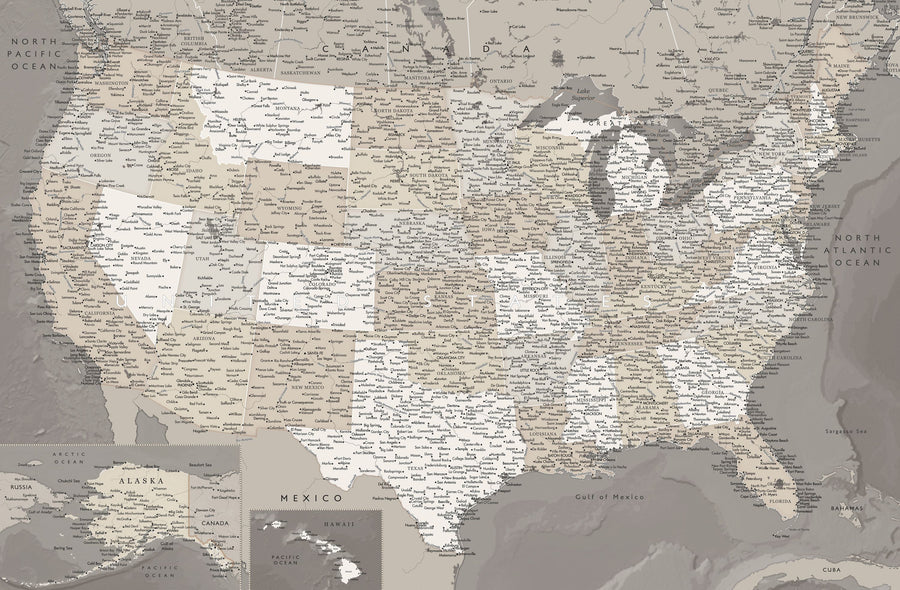 US Map Detailed - Davey Mural Wallpaper