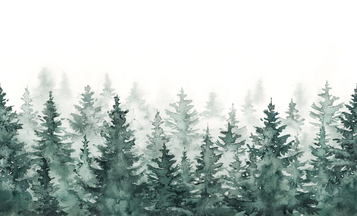 Juniper Treetops, Watercolor Mural Wallpaper - pure wallpaper artwork