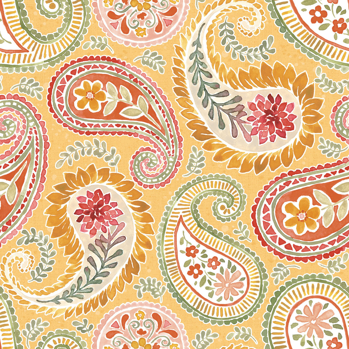 Harvest Paisley Yellow Mural Wallpaper - pure wallpaper artwork