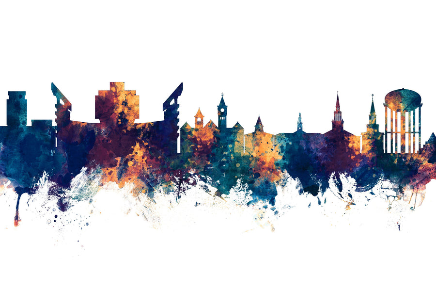 Auburn Alabama Skyline Blue & Bronze Mural Wallpaper