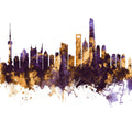 Shanghai China Skyline Purple & Gold Mural Wallpaper - pure wallpaper artwork