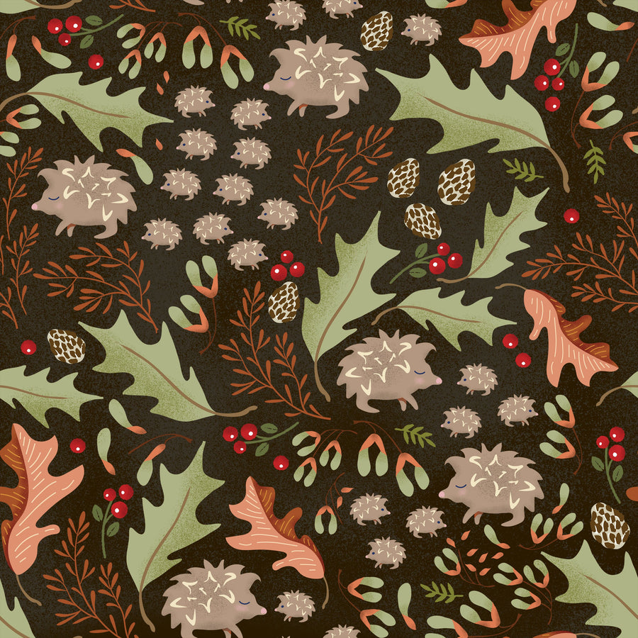 Autumn Hedgehogs, Chocolate Mural Wallpaper