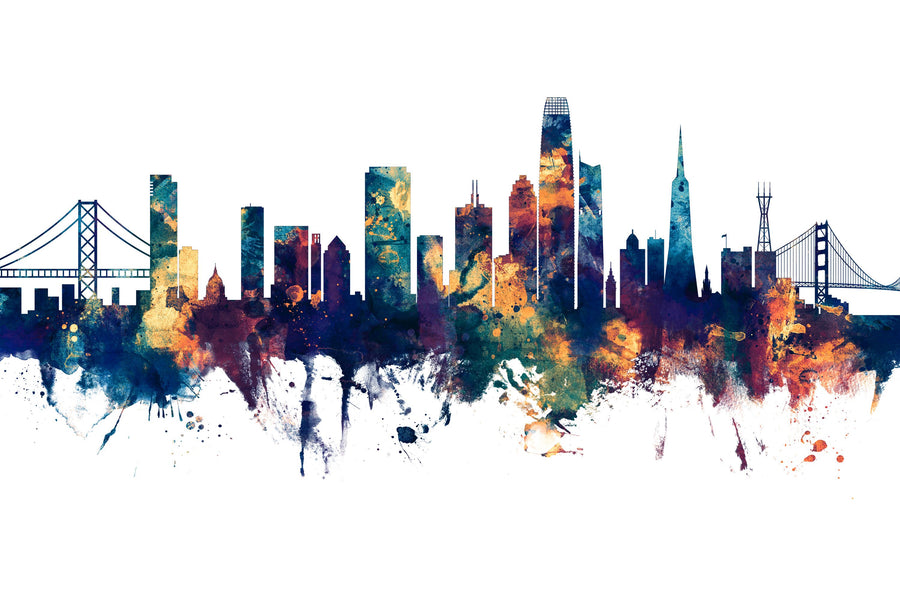 San Francisco Skyline Blue & Bronze Mural Wallpaper