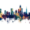 San Francisco Skyline Blue & Bronze Mural Wallpaper - pure wallpaper artwork