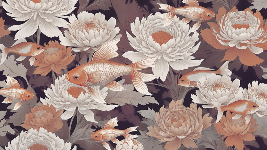 Dancing Fish, Dusty Orange Mural Wallpaper