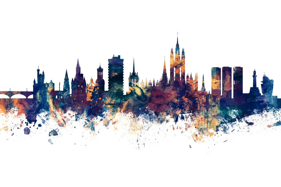 Aberdeen Scotland Skyline Blue & Bronze Mural Wallpaper