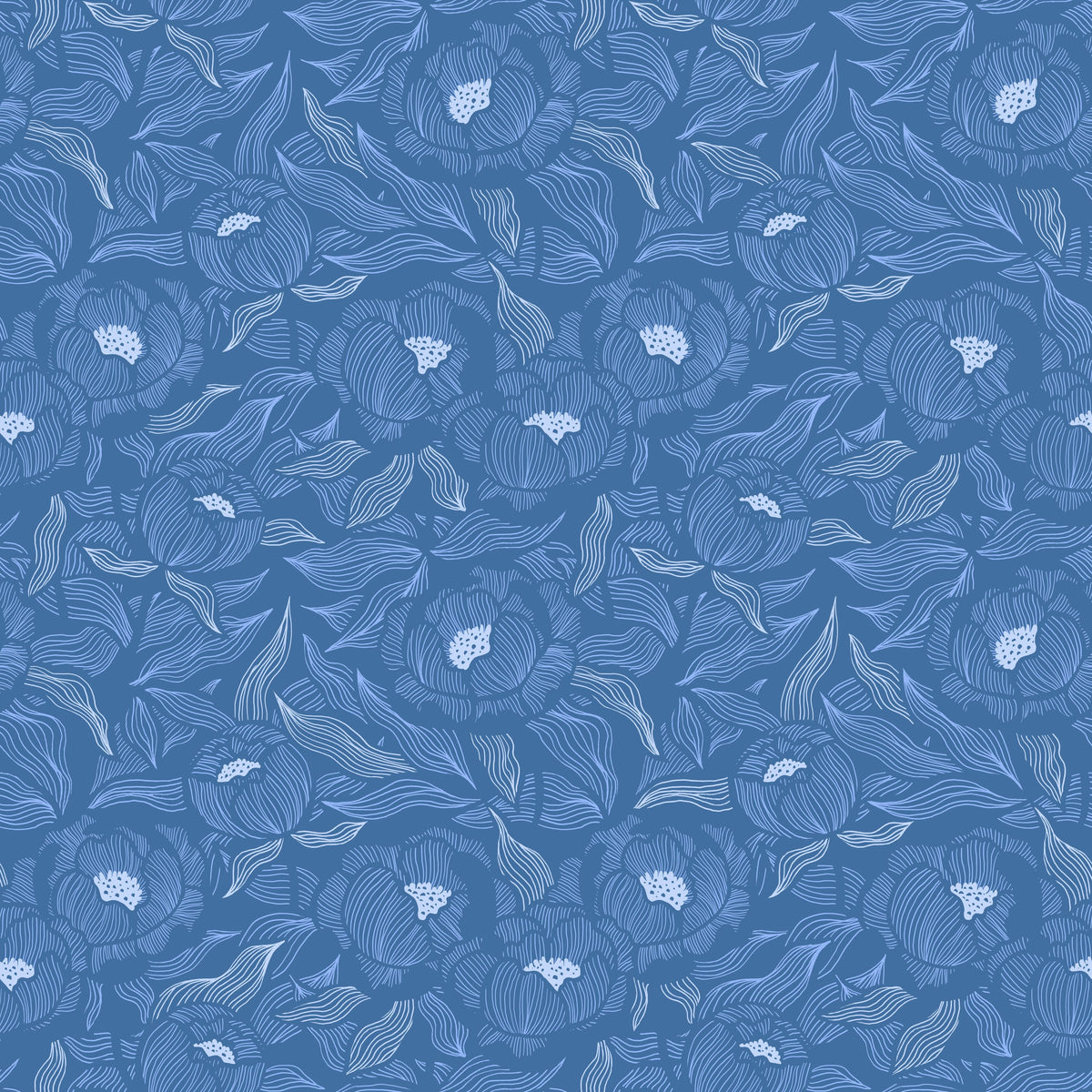 Hidden Peonies, Blue Mural Wallpaper - pure wallpaper artwork