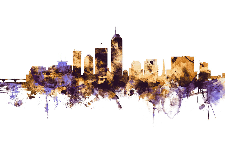 Indianapolis Indiana Skyline Purple & Gold Mural Wallpaper