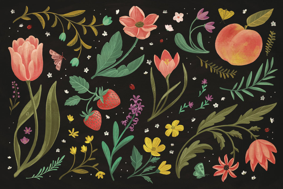 Spring Botanical Black Mural Wallpaper - pure wallpaper artwork