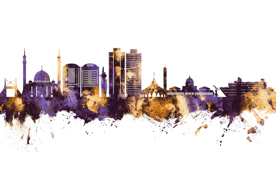 Abuja Nigeria Skyline Purple & Gold Mural Wallpaper