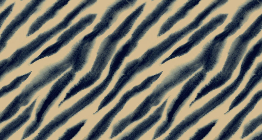 Watercolor Tiger Stripes, Blue on Beige Mural Wallpaper