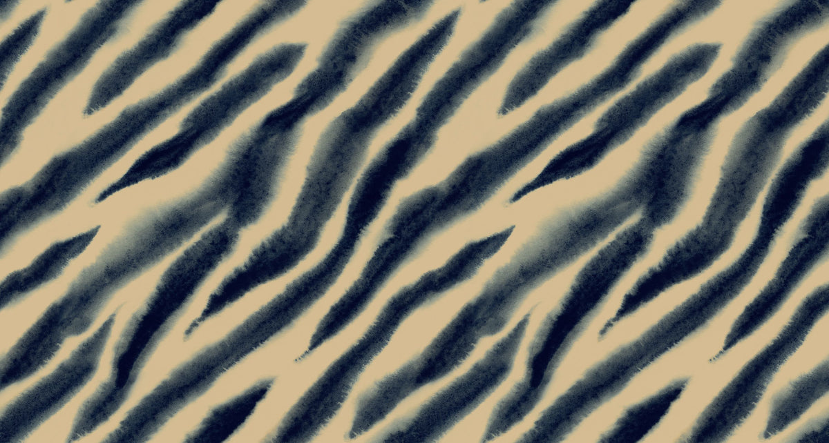 Watercolor Tiger Stripes, Blue on Beige Mural Wallpaper - pure wallpaper artwork