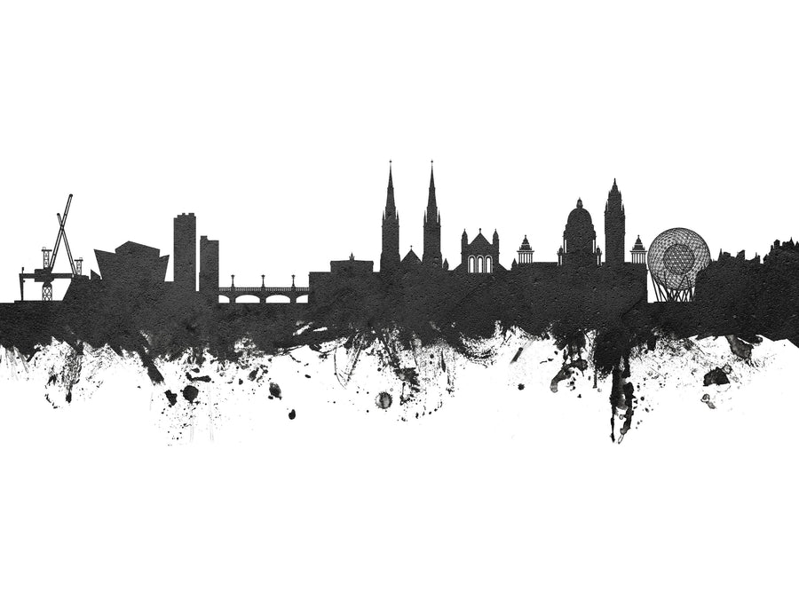 Belfast Northern Ireland Skyline Black & White Mural Wallpaper