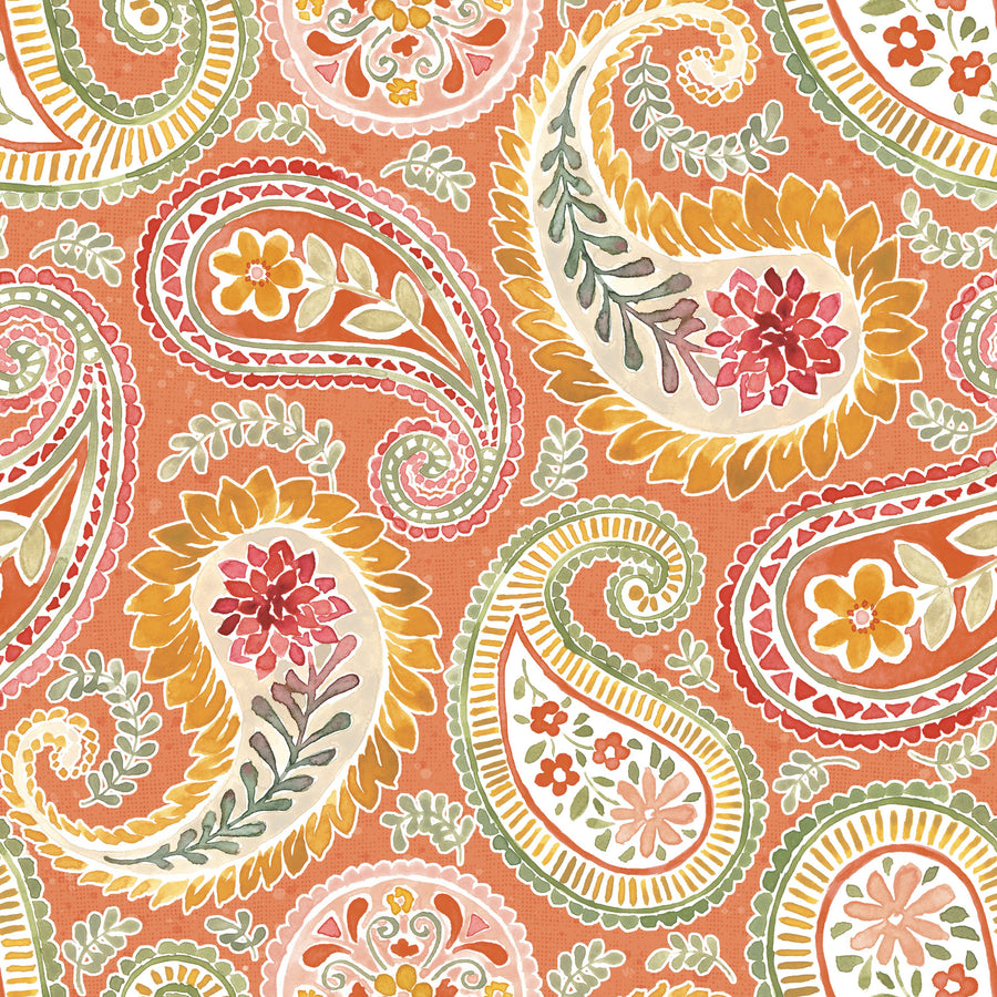 Harvest Paisley Orange Mural Wallpaper