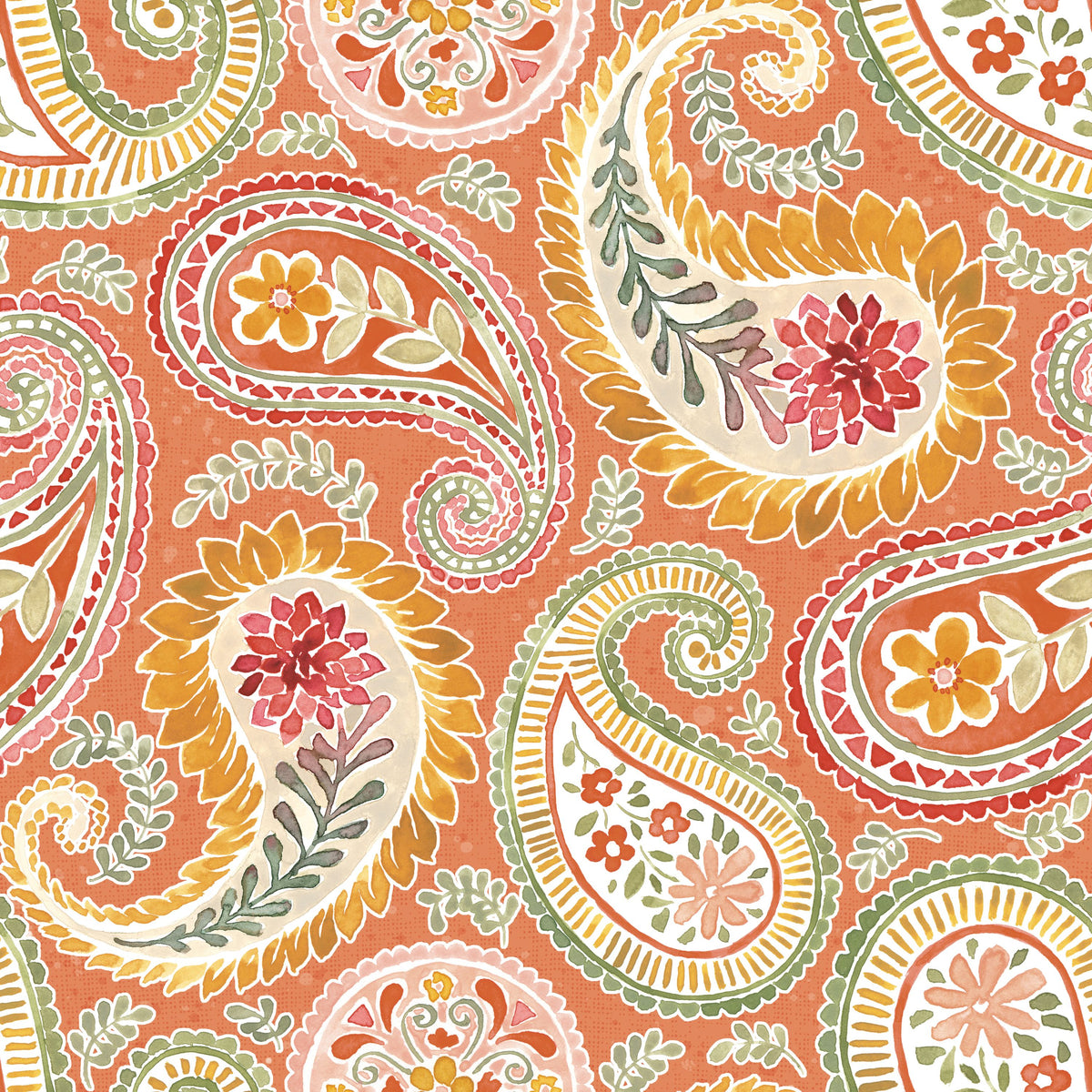 Harvest Paisley Orange Mural Wallpaper - pure wallpaper artwork