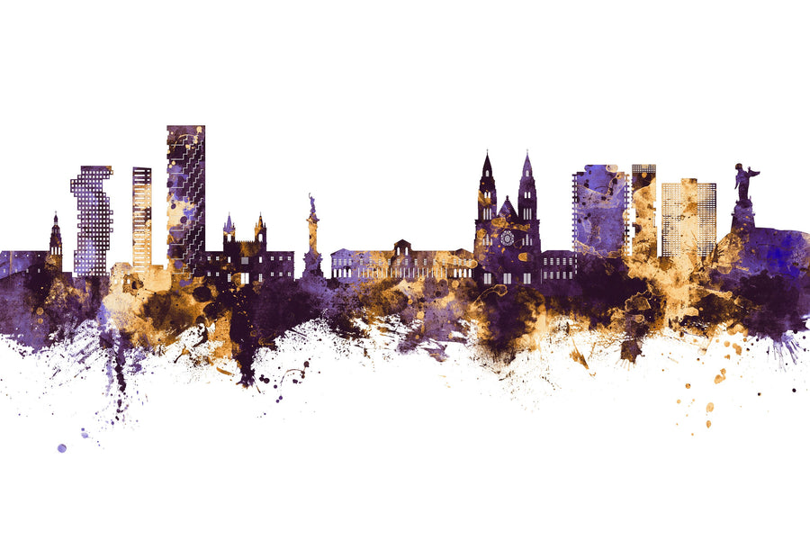 Quito Ecuador Skyline Purple & Gold Mural Wallpaper