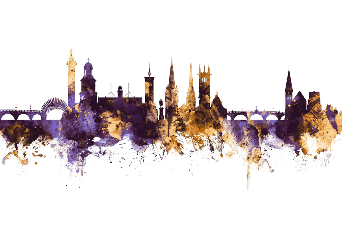 Shrewsbury England Skyline Purple & Gold Mural Wallpaper - pure wallpaper artwork