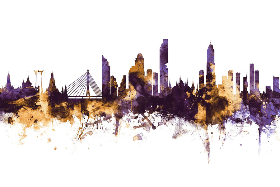 Bangkok Thailand Skyline Purple & Gold Mural Wallpaper