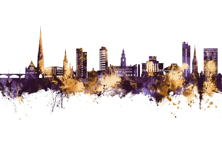 Preston England Skyline Purple & Gold Mural Wallpaper