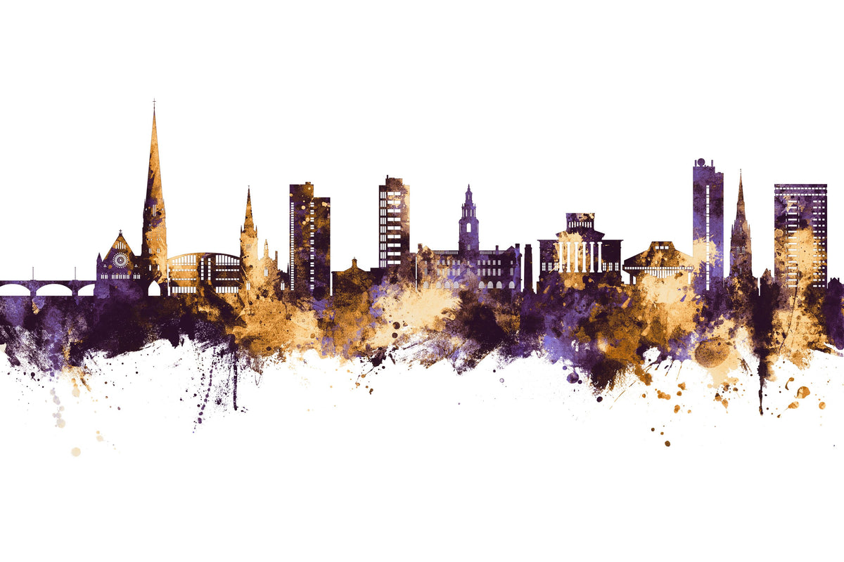 Preston England Skyline Purple & Gold Mural Wallpaper - pure wallpaper artwork