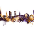 Preston England Skyline Purple & Gold Mural Wallpaper - pure wallpaper artwork