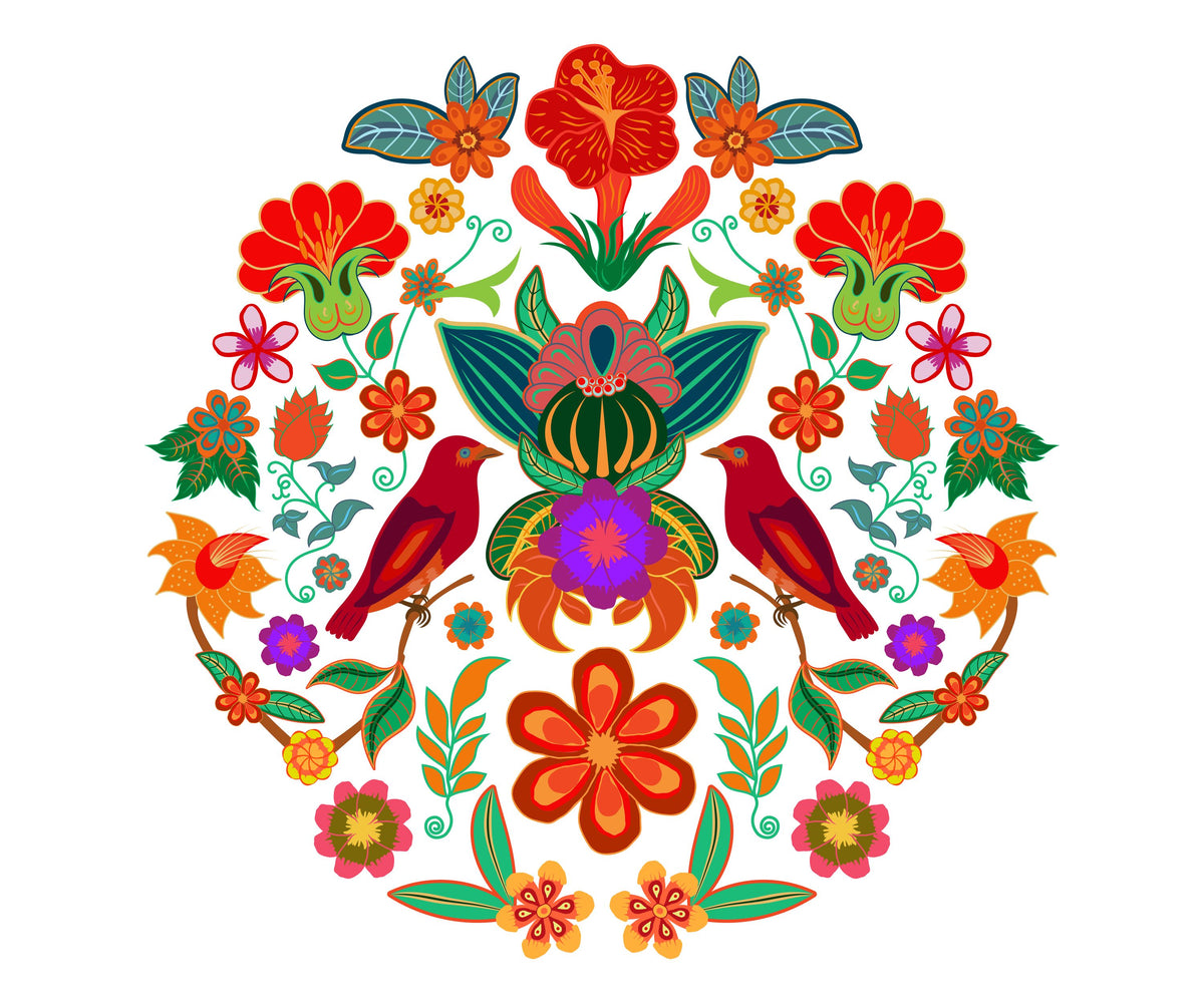 Otomi Floral Birds Mural Wallpaper - pure wallpaper artwork