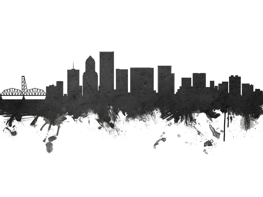 Portland Oregon Skyline Black & White Mural Wallpaper
