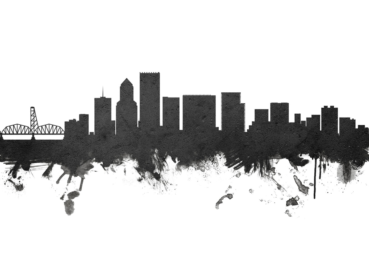 Portland Oregon Skyline Black & White Mural Wallpaper - pure wallpaper artwork