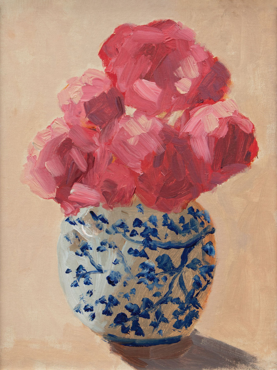 Peonies in Chinoiserie Vase Mural Wallpaper