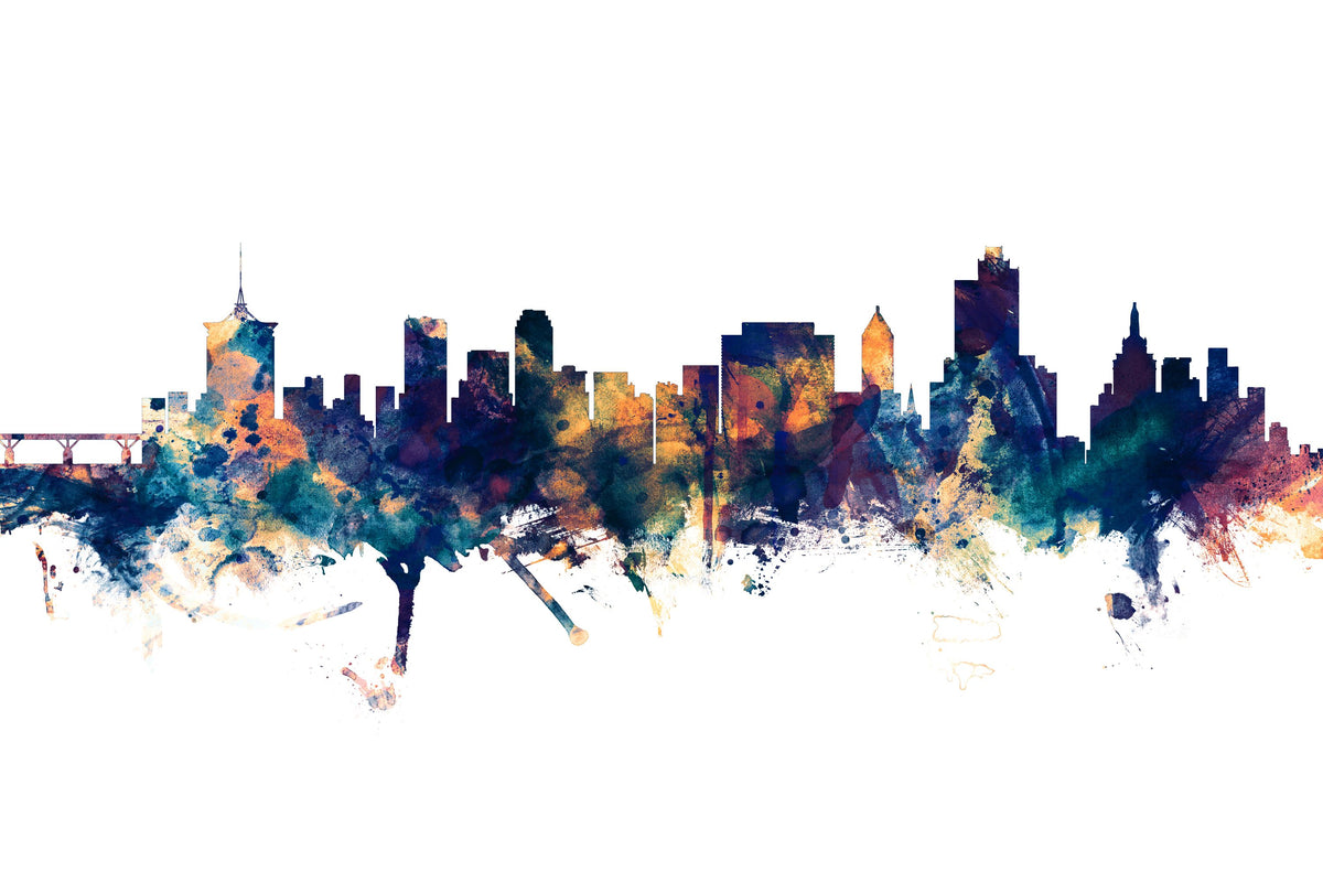 Tulsa Oklahoma Skyline Blue & Bronze Mural Wallpaper - pure wallpaper artwork
