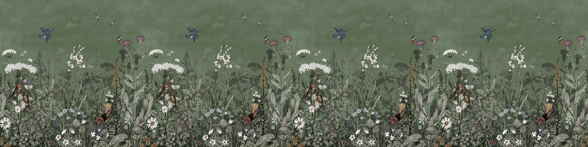 Meadow Finds Green Mural Wallpaper - pure wallpaper artwork