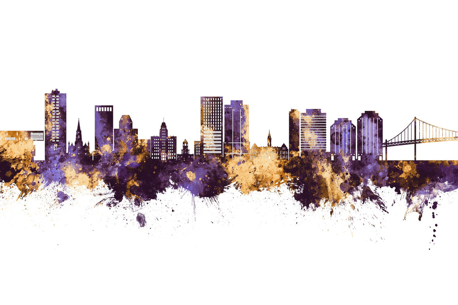 Halifax Canada Skyline Purple & Gold Mural Wallpaper