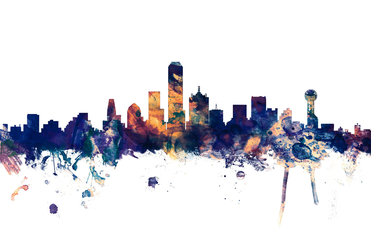Dallas Skyline Blue & Bronze Mural Wallpaper - pure wallpaper artwork