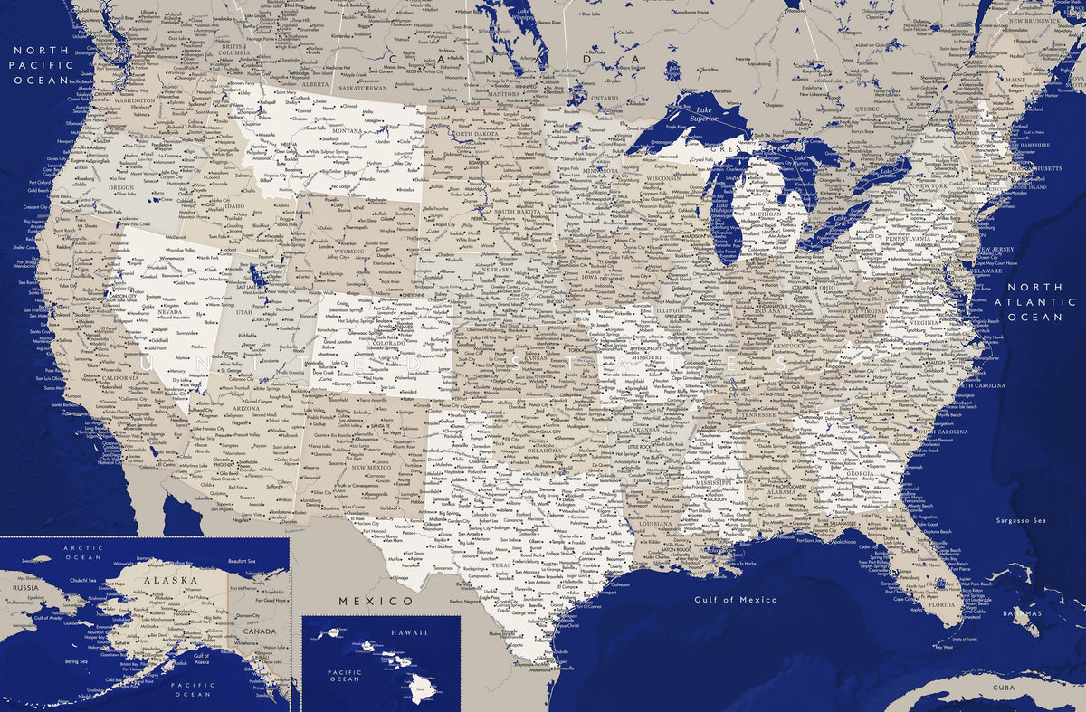 US Map Detailed - Kameryn Mural Wallpaper - pure wallpaper artwork
