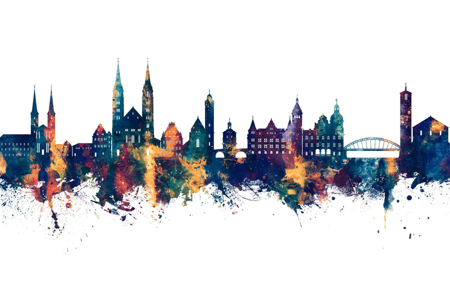 Bamberg Germany Skyline Blue & Bronze Mural Wallpaper