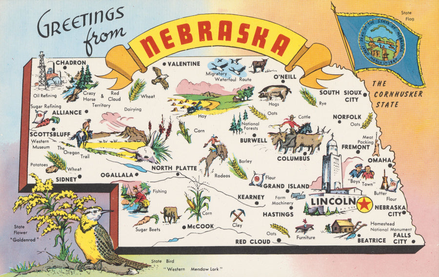 Greetings From Nebraska Map Mural Wallpaper