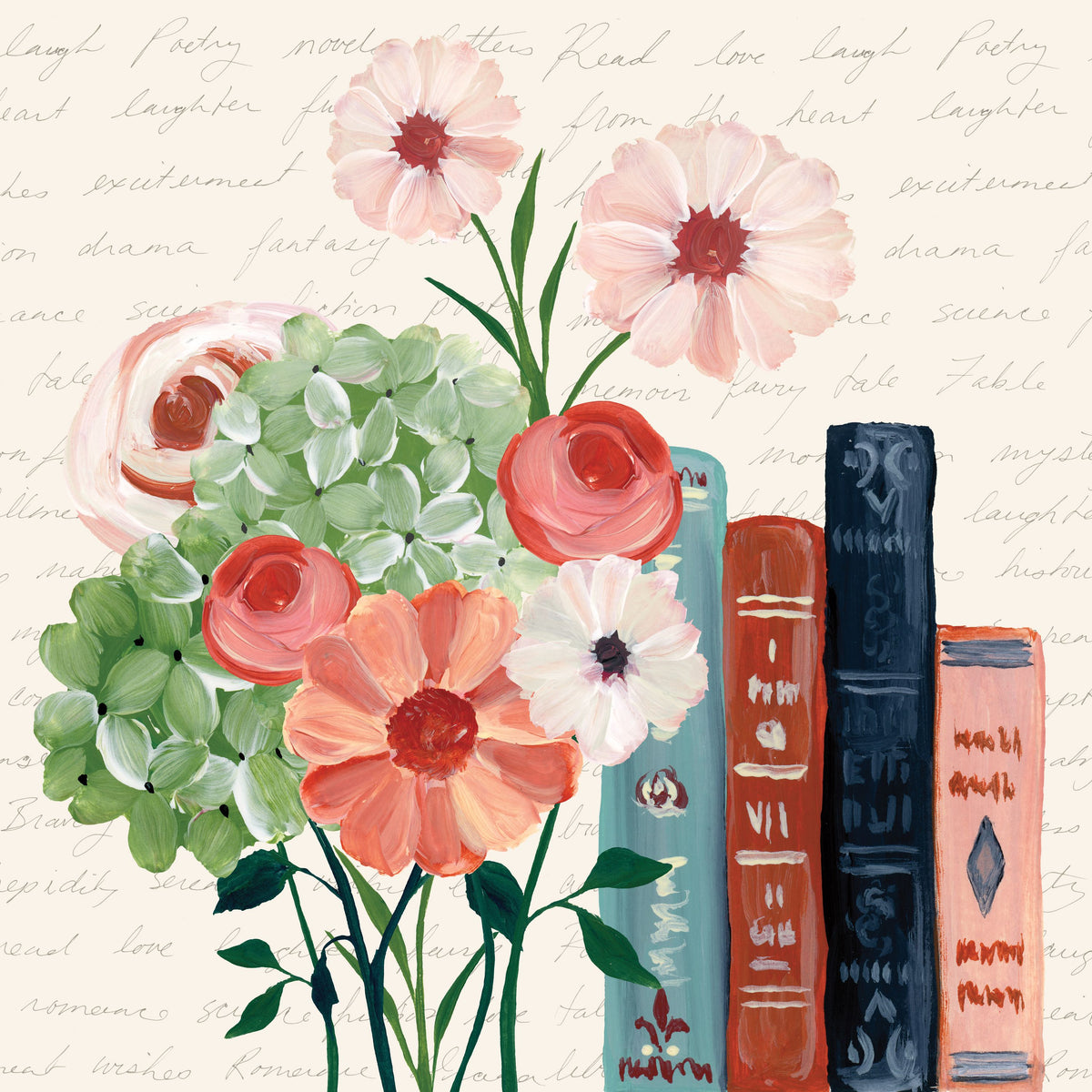 Books and Blooms I Mural Wallpaper - pure wallpaper artwork