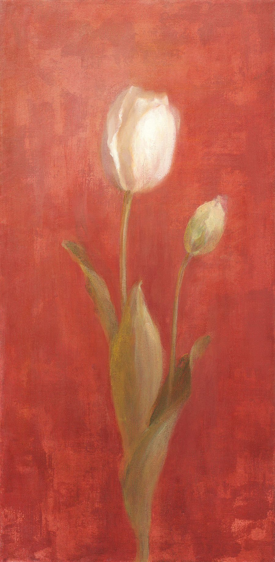 White Tulips on Red Mural Wallpaper