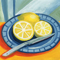 Sliced Lemons on Plates Mural Wallpaper - pure wallpaper artwork