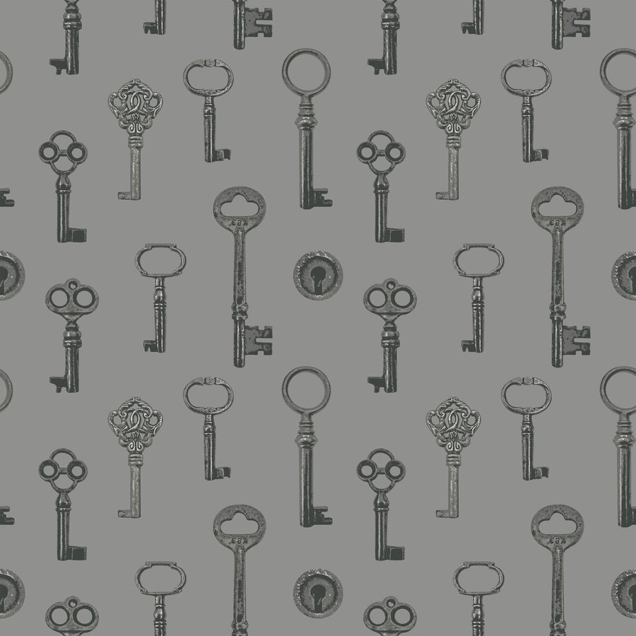 Antique Keys, Grey Mural Wallpaper