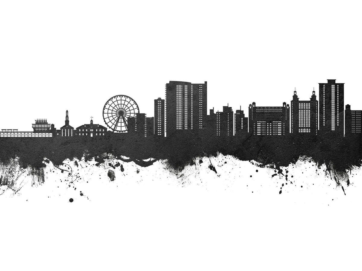 Myrtle Beach South Carolina Skyline Black & White Mural Wallpaper - pure wallpaper artwork