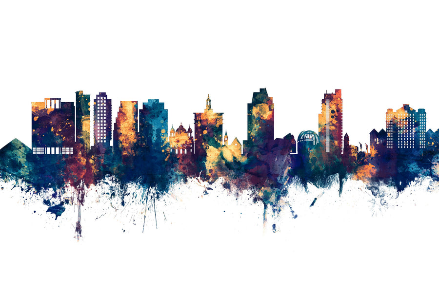 San Jose California Skyline Blue & Bronze Mural Wallpaper
